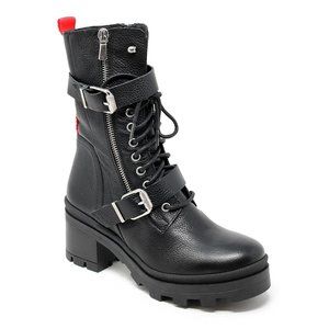 Charles David Women's Clout Black Buckled Lace Up Zip Boots Size 5.5M B4HP